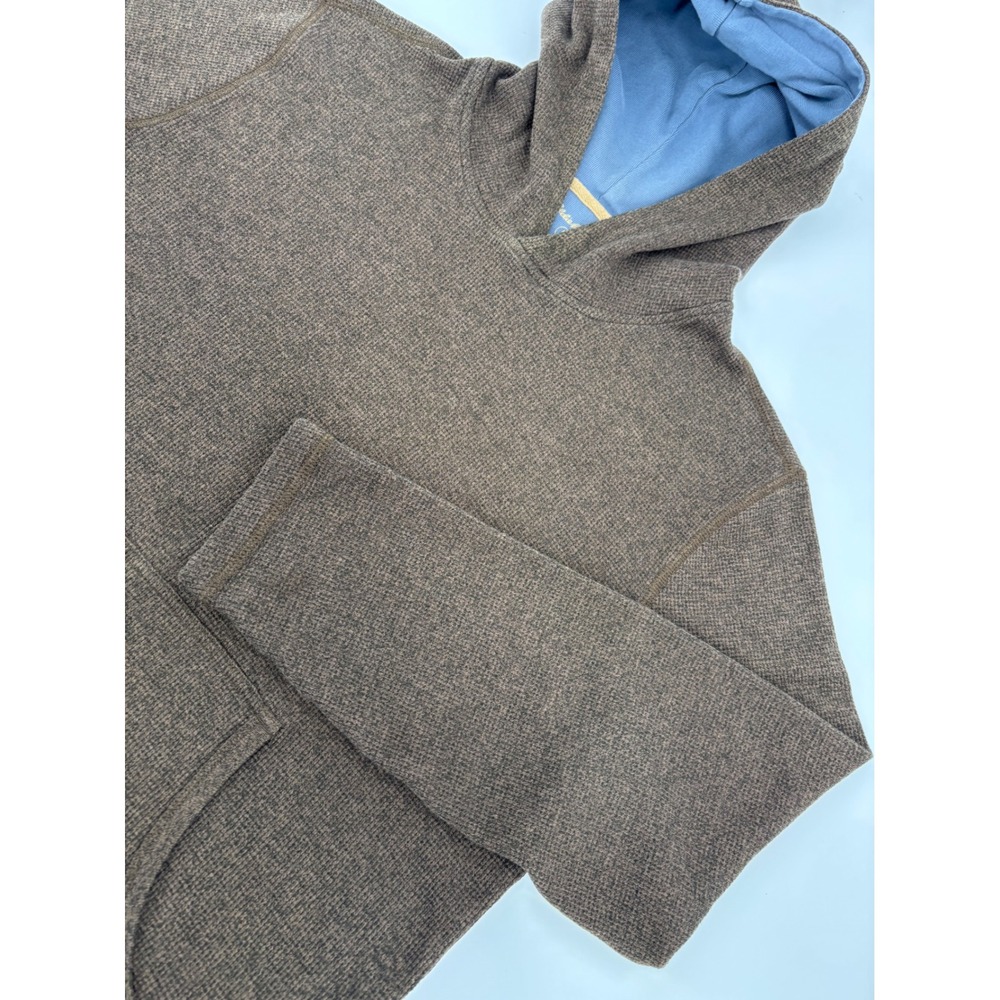 Eddie Bauer Mens Brown Textured Knit Pullover Hoodie Blue Lined Large